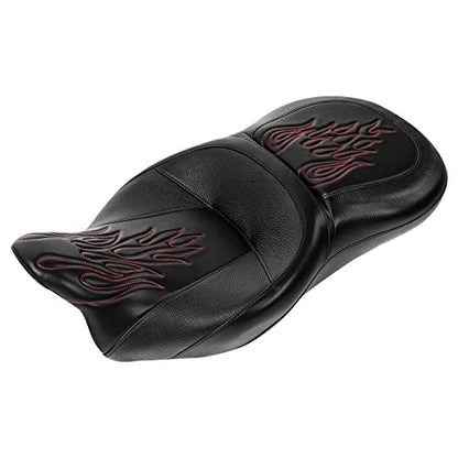 C.C. RIDER Driver Rider Passenger Seat - 2-Up One-Piece Seat Fit for Harley Touring Road King Street Glide Road Glide Electra Glide 2009-2023 - color: Motorcycle Seat Red