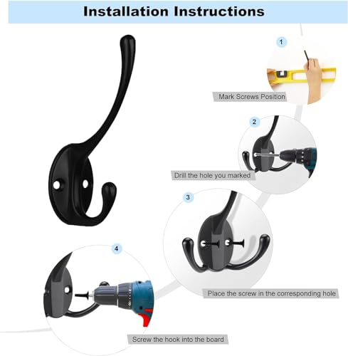 Kruodop 10Pcs Coat Hooks Wall Hooks for Hanging Heavy Duty, Wall Mounted Black Towel Hooks, Metal Single Coat Hanger with Screws Cup Retro for Coats, Handbags, Towels - color: black 10pcs