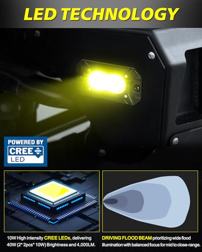 Yellow Flush Mount LED Pods, AKD Part Flood CREE LED Flush Mount Fog Lights 40W Yellow Chase Lights Bumper Driving Backup Reverse Light Pods for Trucks Pickup SUV UTV ATV Snowmobile - color: Yellow Flush