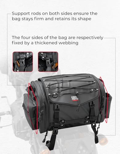 KEMIMOTO Motorcycle Travel Luggage Bags, Expandable Large Capacity Motorcycle Tail Bag, Waterproof Rear Rack Trunk, Motor Pannier Bag with Rain Cover and Straps 24L-32L - size: 24L-32L