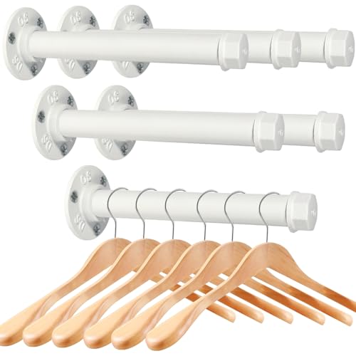 Cast Iron Wall Mounted Clothes Rack, Heavy Duty Industrial Pipe Clothing Rack for Hanging Clothes, Garment Racks for Wardrobe Organizers and Storage, DIY Closet Rods Closet Bar (White 6 Pack, 8 in) - color: White 6 Pack, size: 8 in