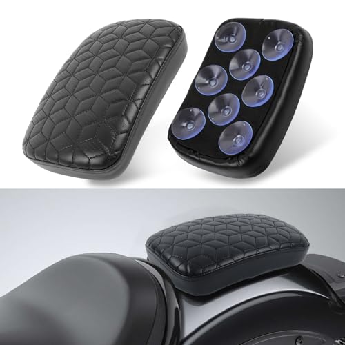 DREAMIZER Universal Black Motorcycle Solo Passenger Seat Rear Cushion 8 Suction Cups Compatible with Harley Davidson Sportster XL 883 1200 Forty Eight Dyna Chopper Bobber Custom (Diamond-Breathable) - style: Diamond Black (Breathable)