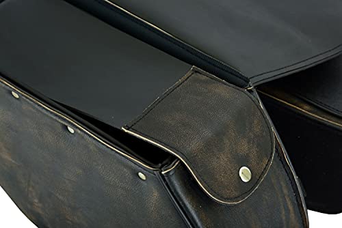 Motorcycle 2 Pc Throw over Concealed carry gun pocket Genuine Distressed Brown Leather Saddlebag Flame Zipoff, Medium