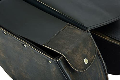 Motorcycle 2 Pc Throw over Concealed carry gun pocket Genuine Distressed Brown Leather Saddlebag Flame Zipoff, Medium
