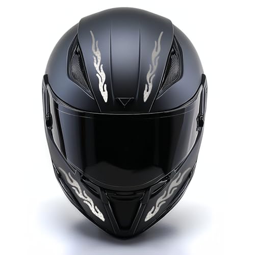 customTAYLOR33 High-Intensity Grade Premium Reflective Tribal Flame Helmet Decals, Motorcycle Safety Sticker Decals (White/Silver/Chrome) - color: White/Silver/Chrome