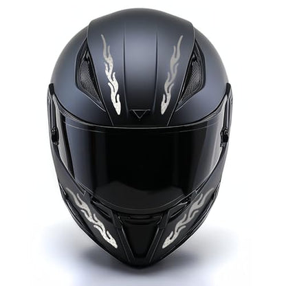 customTAYLOR33 High-Intensity Grade Premium Reflective Tribal Flame Helmet Decals, Motorcycle Safety Sticker Decals (White/Silver/Chrome) - color: White/Silver/Chrome