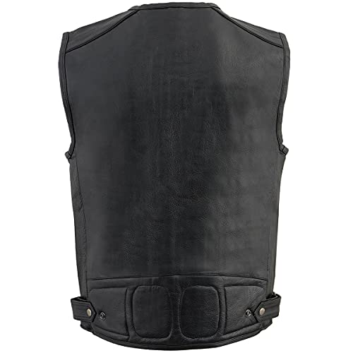 Milwaukee Leather Men's Classic Collarless Motorcycle Biker Rider Leather Vest |MLM|SH - color: Mlm3580-black, size: Medium