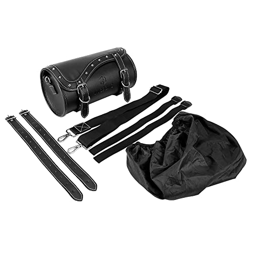 NICECNC Motorcycle Fork Bag - PU Leather Universal Tool Bag with Reinforced Straps, Waterproof, Black - color: Black