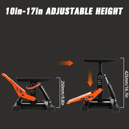 Motorcycle Lift Stand Dirt Bike Jack Stand 1000Lbs Capacity Hydraulic Lift Adjustable Height Hoist Table for Dirt Pit Bike Ebike Repair Maintenance KLX CRF Surron Talaria eRide Tuttio