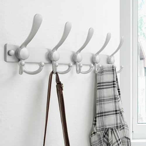 Dseap Coat Rack Wall Mount, Heavy Duty 12-Gauge Base vs Flimsy 1mm, Double-Thick Solid Anti-Snap Hooks, 16” Stud-Mount, Stainless Steel Hanger for Clothes Hat Entryway Closet Mudroom, Silver - color: Silver, size: L=17" (1pcs)