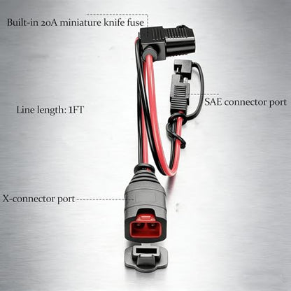 2-Pack 1FT 14AWG SAE Extension Cord, Waterproof SAE Connector Cable with 20A Fuse, Tool-Free for Motorcycle/ATV/UTV/Car Automotive ﻿