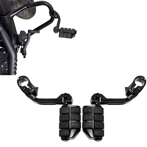 1.25'' (32mm) Highway Footpegs Fits 1-1/4" Engine Guard, Adjustable Long Angled Highway Pegs for Harley Touring Street Glide Electra Glide Road King Softail CVO Dyna Sportster (Black C04) - color: Black C04, size: LONG