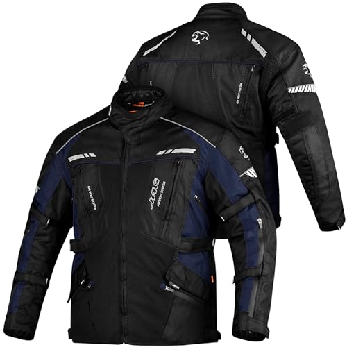 J.A.G. Touring Motorcycle Jacket for Men, Dual Sports Water Resistant Adventure Riding Jacket with Cordura Fabric & CE Armor - color: Blue, size: Small