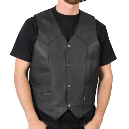 Hot Leathers Men’s Black Medium Weight Leather Vest with Inside Pocket - color: Vsm1014-black, size: X-Small