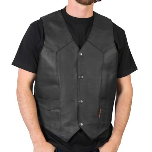 Hot Leathers Men’s Black Medium Weight Leather Vest with Inside Pocket - color: Vsm1014-black, size: 3X-Large