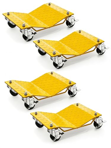 Car Dolly Set of 4 Wheel Dolly 6000LBS Capacity Heavy Duty Tire Cart with 360° Rotational Wheel, Yellow - color: Yellow