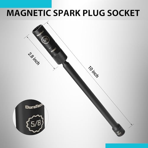 DURATECH 5/8" Swivel Magnetic Spark Plug Socket, 1MM Thin Wall Spark Plugs Socket with 12-Point, Enhanced Magnetic Head & Manganese Phosphate Coating, 3/8" Drive x 10" Total Length, Cr-V Steel Made - size: 5/8" x 3/8" x 10"