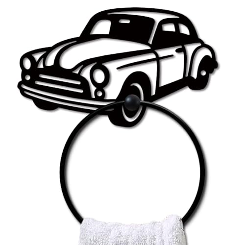 MAYJOYDIY Vintage Car Metal Towel Ring, Retro Vehicle Black Hand Towel Holder, Automotive Transportation Means Hanging Ring Wall Mounted Bathroom Accessories for Bathroom Kitchen Home Decoration Gift - color: Vintage Car