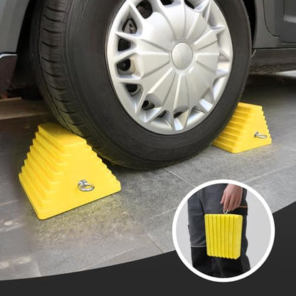 HOXWELL Premium 4 pcs Heavy Duty Wheel Tire Chocks, Vehicle Chocks with Eyebolt for Travel Trailers, Camper, Truck, Car and ATV 4 Pack, Yellow - color: Yellow-4 pcs