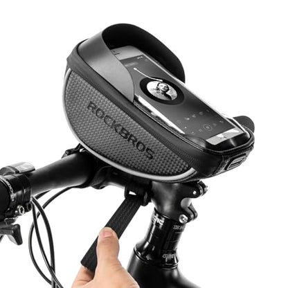 ROCKBROS Bike Phone Mount Bag Bike Front Frame Handlebar Bag Waterproof Bike Phone Holder Case Bicycle Accessories Pouch Sensitive Touch Screen Compatible with iPhone Below 6.5" - color: black
