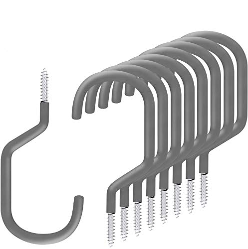 SMARTOLOGY 8 Pack Bike Hanger Storage Hook Rack, Heavy Duty Large Screw in Hooks for Garage Wall and Ceiling Bicycle Storage, Utility Tool Hanger (Gray)