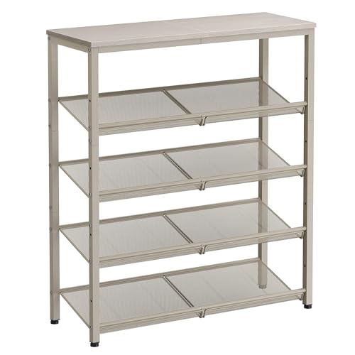 VASAGLE Shoe Rack for Entryway, 5-Tier Shoe Rack Organizer with Storage Shelves and Spacious Top, Freestanding, Adjustable, Industrial, Cappuccino Beige and Oatmeal Beige ULBS038L01 - color: Cappuccino Beige + Oatmeal Beige, size: 5 Tiers (29.5"W)