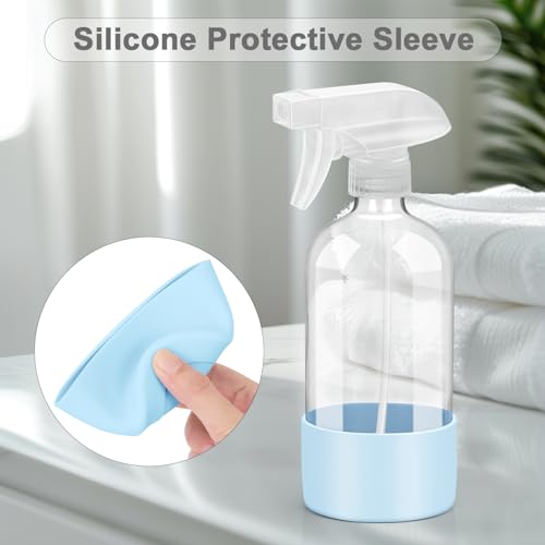 Worldgsb 2 Pack Glass Spray Bottles with Silicone Sleeve, 16 oz Empty Refillable Containers with Adjustable Spray Nozzles, Spray Bottles for Hair, Cleaning Solutions and Plants Blue&Pink - color: Blue&Pink