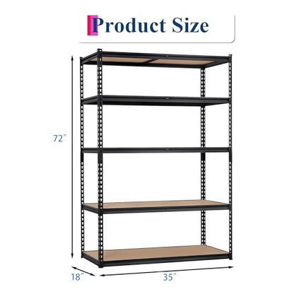 Heavy Duty Storage Shelves 5-Tier Shelving Unit, 2500 LBS Capacity Metal Rack for Garage Kitchen Pantry, Adjustable Shelves, 35" L x 18" W x 72" H - size: 72" H x 36" W x 18" D