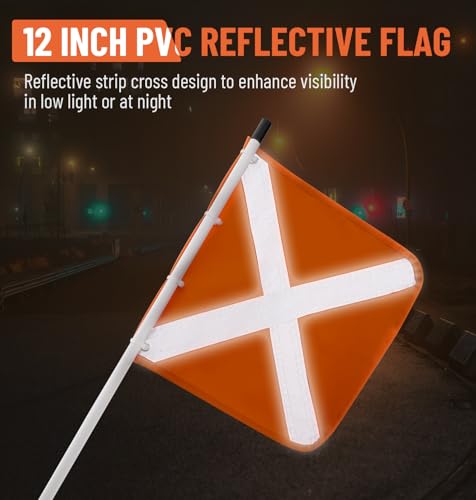 Sand Safety Flag with Barrel Spring Mounting Base, 12" x 12" PVC Reflective Flag, 9.3Ft Max Height, Compatible with UTV, ATV SUV, Truck & Off-road