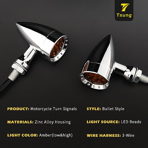TSUNG Bullet LED Turn Signal Light Motorcycle Front Rear Indicator Small Blinker Universal for Cruiser Chopper Bobber Cafe Racer Street Bike (B-Chrome-Amber) - color: B-Chrome-Amber