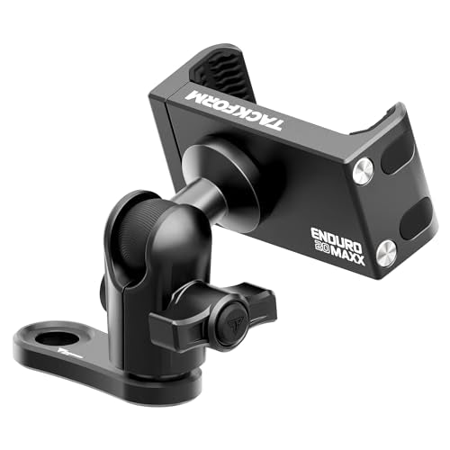 Tackform Black Motorcycle Phone Holder - 20MAXX Spring Cradle | Mirror Mount with Through Hole for M10 or 3/8" Bolt | Billet Aluminum | Compatible with iPhones, Galaxy Devices, More | Short Reach
