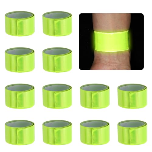 PATIKIL 40cm/15.8in Reflective Bands, 12pcs Reflective Arm Bands Straps Wrist Reflective Running Gear Long Safety Reflective Straps Bracelets High Visibility for Night Walking Bicycle - color: Yellow