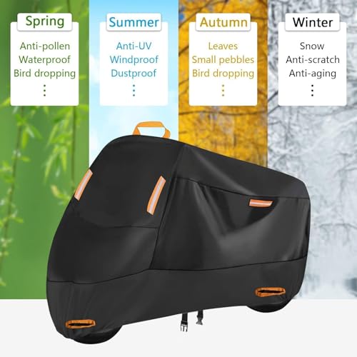 Motorcycle Cover for Husqvarna Svartpilen 401 Vitpilen 401, 420D Heavy Duty Watertight Motorcycle Cover All Weather Outdoor Protection with Lock Holes Night Reflective
