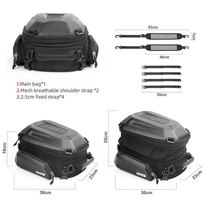 HUNTVP Expandable Motorcycle Tail Bag Motorcycle Bags 12L-18L Rear Seat Luggage Bag with Rain Cover and Helmet Bags Waterproof, Black