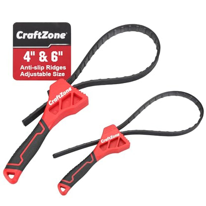 2-piece Rubber Strap Wrench Set, Adjustable Oil Filter Wrench with Anti-Slip Strap (2-piece), 4" & 6" Spanner Wrench for Plumbing, Faucet, Pipe, and Spark Plug