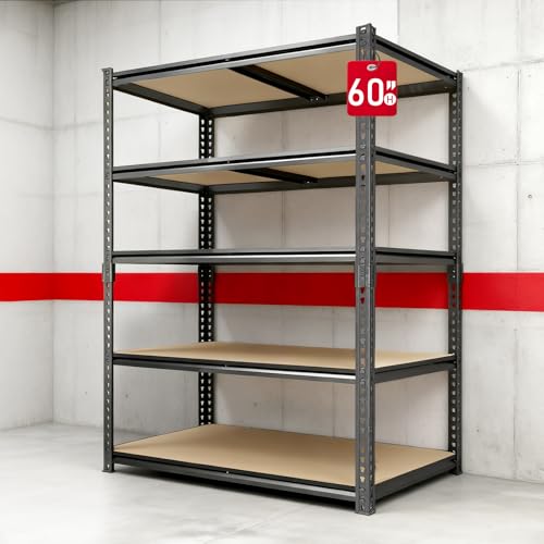 Heavy Duty Garage Shelving,5-Tier Garage Storage Shelves,2400LBS Storage Shelves Heavy Duty,Adjustable 5 Tier Shelving Unit,Heavy Duty Shelving for Garage Storage Warehouse,28''×12''×60'' - size: 60" H x 28" W x 12" D