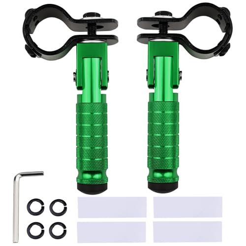 2-in-1 Clamp-On & Bolt-On Foldable Foot Pegs, Motorcycle Foot Pegs with Removable Pipe Clamps, M8 Mount or 26–32mm Tube Fit, for E-Bike, Mini Bike & Custom Builds （1 Pair, Racing Green) - color: Racing Green