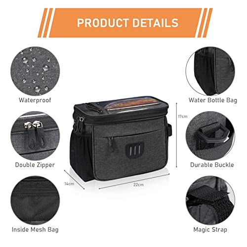 Bike Handlebar Bag Bicycle Front Bag Shoulder Bag Storage Bag with Shoulder Strap for Road Mountain Bike Cycling Travel -Grey