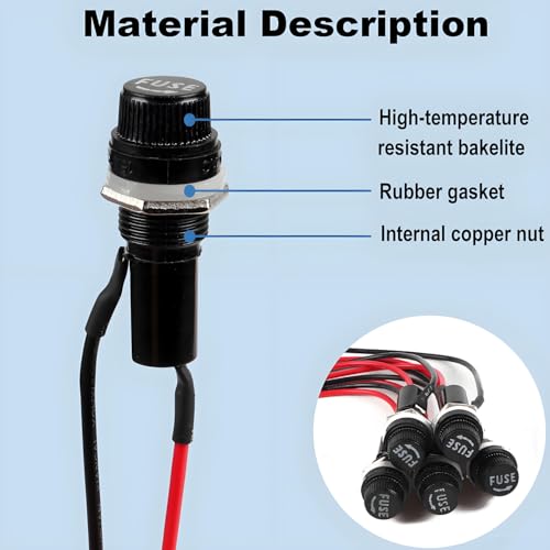 6pcs Panel Mounted Fuse Holder,with pre-Welded 18AWG Leads Measuring 6" Length,6 * 30mm 10A 250VAC / 15A 125VAC Equipped with 12pcs(6 * 10A+6 * 15A) Fast Blowing Glass Tube fuses - style: wired-6*30mm
