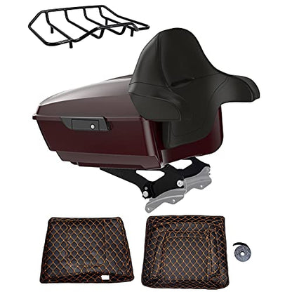 Advanblack Billiard Burgundy King Tour Trunk Pack, Black Mount Bracket, Top Luggage Rack, Orange Trunk Pak Liners Fit for 09-Later Harley Touring, Road Glide, Street Glide Special, Electra Glide - color: Billiard Burgundy
