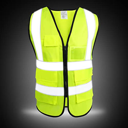 5 Pockets High Visibility Reflective Safety Vest,Zipper Front, Meets ANSI/ISEA Standards - color: Yellow, size: Small