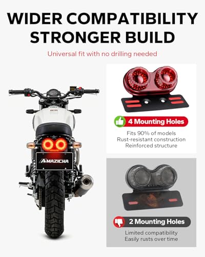 Amazicha Enhanced Motorcycle Tail Light, Motorcycle Brake Light, IP67 Waterproof Turn Signals Running Light with License Plate Bracket Fit for Street Bike Cruiser Chopper Bobber (Red, 90 Leds) - color: Red