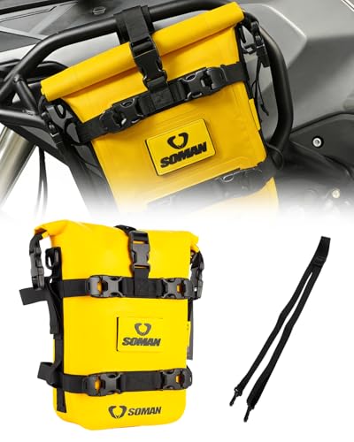 Waterproof Motorcycle Crash Bar Bag 6L, Motorcycle Tail Bag Luggage with Shoulder Straps, Dry Bag Saddle Bag Used in Saddle Rack Rear Fender for Travel & Adventure (Yellow) - color: Yellow