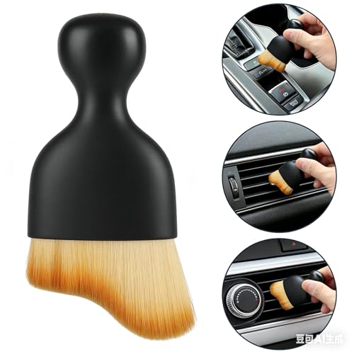 Car Detailing Brush, Soft Bristle Cleaning Brush, Scratch-Free Auto Duster Tool for Dashboard, Air Vents, Leather & Interior Cleaning (Black&Brown)