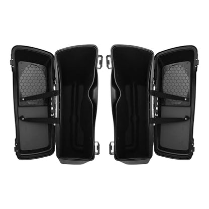 TCMT Hard Saddlebags 6x9" Speaker Lid Latch Key & Liners Carpet Insert Fits For Harley Touring Models CVO Road Glide Road King Street Glide Electra Glide Ultra Classic 1994-2013 - color: Vivid Black Chrome Latches(6x9 Speaker Lid)