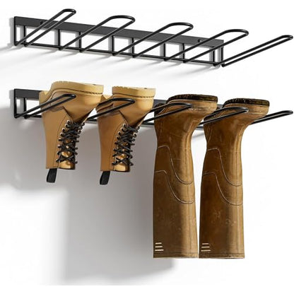 2026 New 2 Pack Metal Boot Rack for Closet, Wall Mounted Wader Hangers and Shoe Organizer, Heavy Duty Garage Storage Hooks for Tall Cowboy Boots, Black