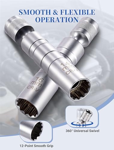 SARDVISA 14mm & 16mm Magnetic Swivel Spark Plug Socket Set, 3/8" Drive Thin Wall 12 Point CR-V Steel Spark Plug Removal Tool Compatible with BMW, MINI, Nissan & Most Vehicles - size: 2 Packs