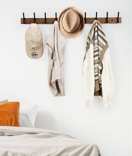 Optish Coat Rack Wall Mount, 16.5 Inches Wood Coat Hooks, Wall Hooks for Hanging, Hat Rack Bag Hanger Key Holder for Wall, Purse Hanger Towel Racks for Bathroom (1Pack, Brown) - color: Brown