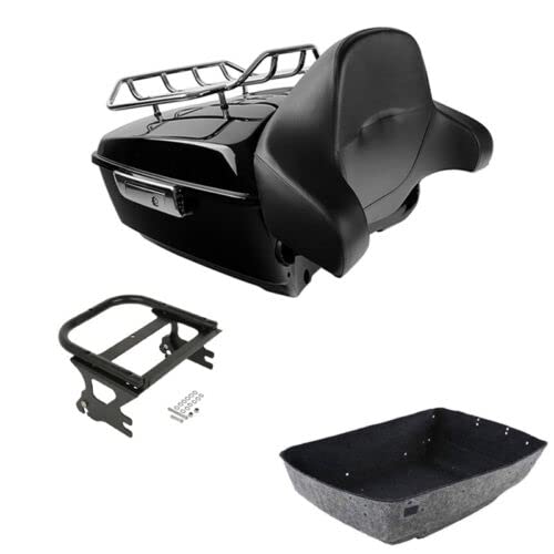 TCMT King Motorcycle Trunk Backrest Pad 2 up Mounting Rack Fit For Harley Touring 1997-2008 Electra Glide Road Glide Street Glide Pack - color: With Speaker Holes: Style D Black Rack