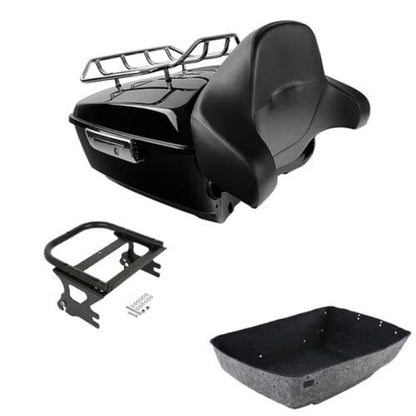 TCMT King Motorcycle Trunk Backrest Pad 2 up Mounting Rack Fit For Harley Touring 1997-2008 Electra Glide Road Glide Street Glide Pack - color: With Speaker Holes: Style D Black Rack